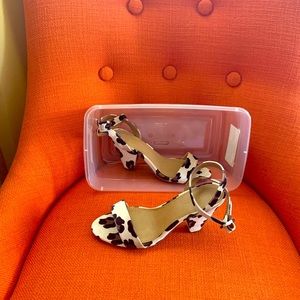 Leopard print chunky 2.5-3 inch heels. Ankle straps